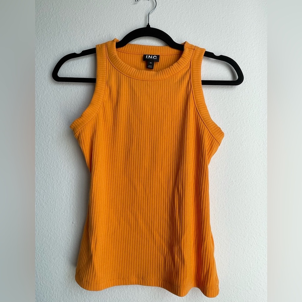 INC International Concepts Women's Vibrant Orange Ribbed Tank Top